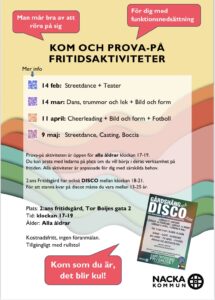 Info om prova på aktiviteter i Nacka kommun. Våren 2026