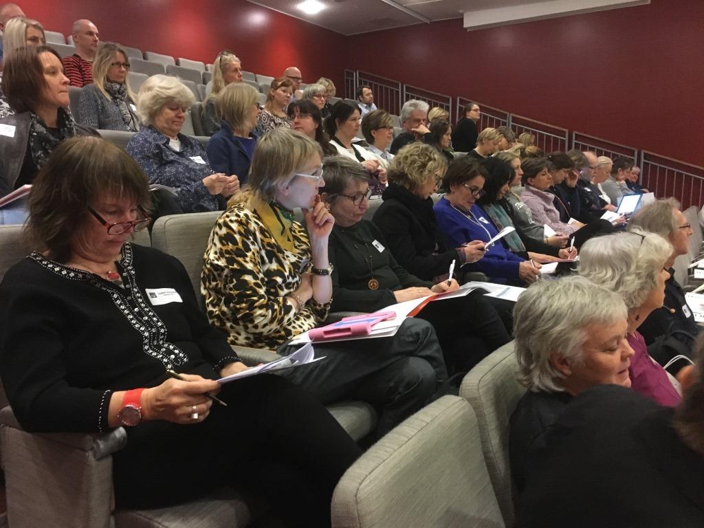 Deltagare på avslutningskonferens för Anpassad IT, Judith Timoney i förgrunden till vänster.