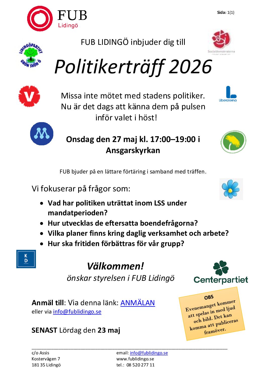 Inbjudan FUB Politikermöte 2026