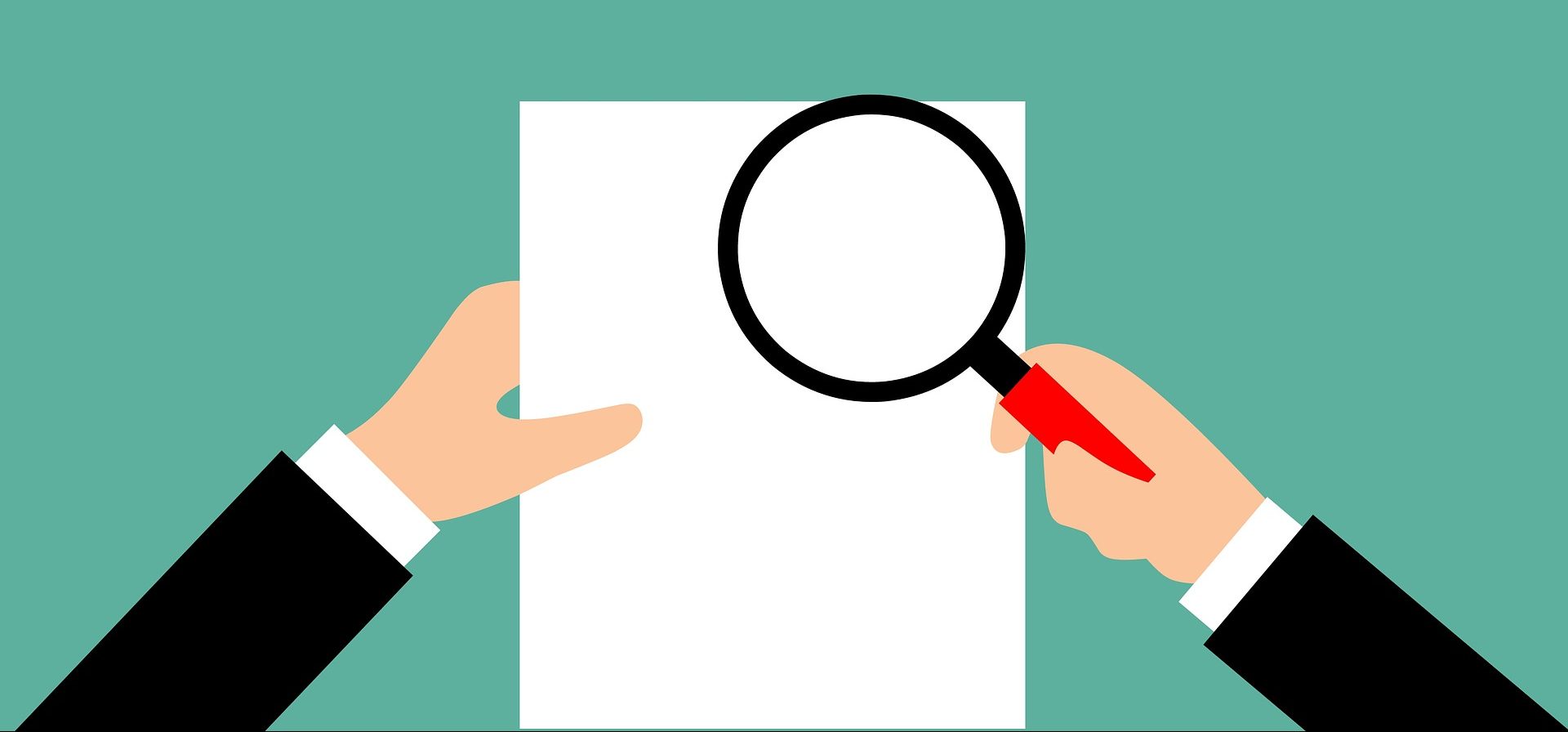 En person tittar på ett papper med förstoringsglas.