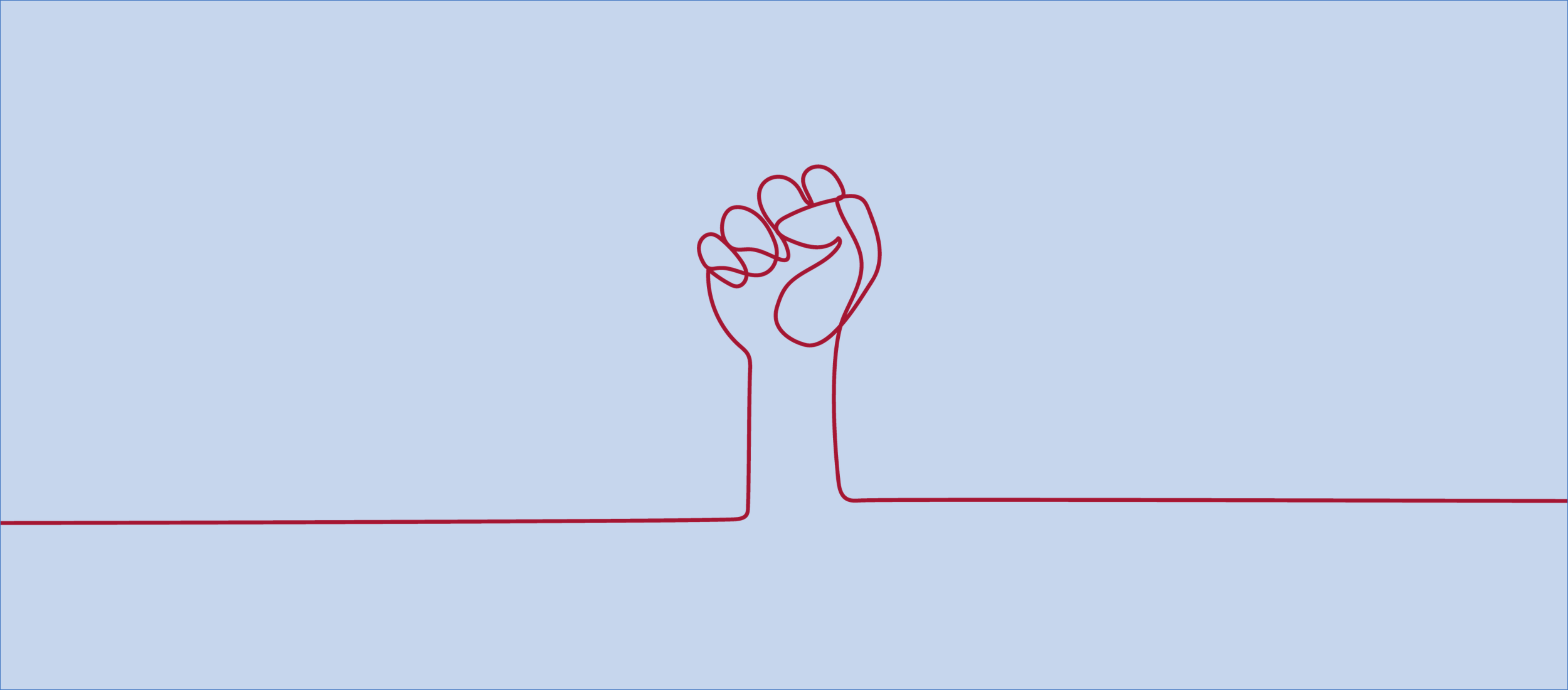 Blå bakgrund med knuten näve